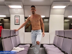 Magnificent suntanned boy travelling bare by teach. Highly risky public nakedness