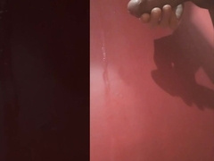 Shaved booty of a bony dude who fapping off and nutting on a crimson wall