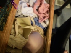 Using my mom's panties to jerk off and cum on her bra