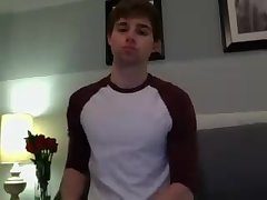 Attractive young man chats and jerks out a load