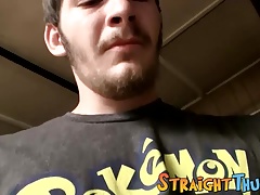 Straight thug grips with his hard dick and rubs it