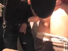 Arab non-professional twink engulf white in toilettes