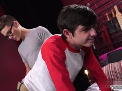 Brown-Haired lad smacking with jizz flow