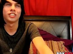 Emo takes his clothes off to masturbate after an interview