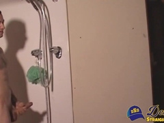 Tyler Reeves is stroking his cock in the shower when Nick Jarett walks in on him