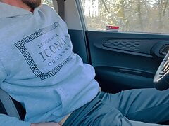 Jerk off and fingering in car + moaning +  ball squeeze