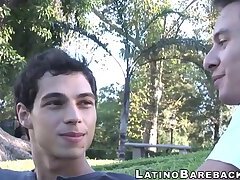 Hot bareback bedroom fuck with two cute Latino twinks