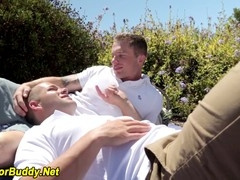 Solo play, ass banging, and anal penetration with muscular men Luke Adams and Markie More