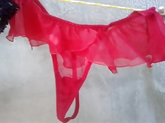 Cousin hanging her washed underwear