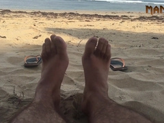 GOOD-SIZED WHITE JIZZ - PUBLIC NATURIST BEACH - JIZM SOLES SOCKS SERIES - MANLYFOOT