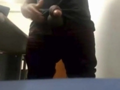 MILKING HIS BIG UNCUT BRAZILIAN DONKEY DICK AT WORK 4