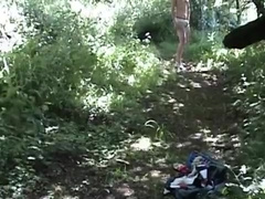 Cute legal age teenager dude stripped in a field, forest and cumming
