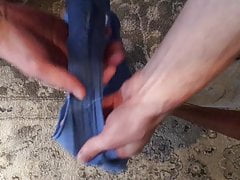 Fat cock cums in wife's dirty panties