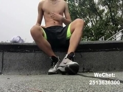 Straight guy strips and cums in public