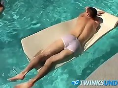 Two twinks have handy fun after swimming in their undies