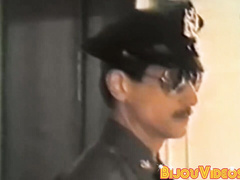 Vintage policeman catches group of guys group sex banging