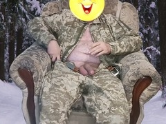 Ukrainian Soldier masturbates in the snowy forest