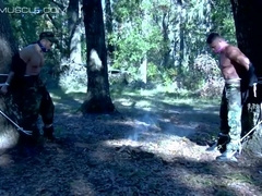 STRAPPED MUSCLE JOCKS - Tyler and Duke strapped and taunted in the forest (Tyler Saint)