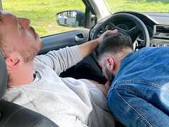 Bearded gay dude wants the Uber driver's huge cock