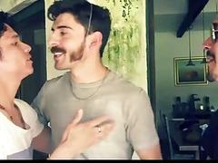 Inked Latinos find a private spot outside for anal sex