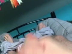 Teenager Twunk Masturbates and Shoots A Load with Family Downstairs