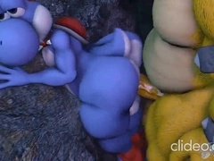 Bowser gives Yoshi's massive backside a powerful pounding
