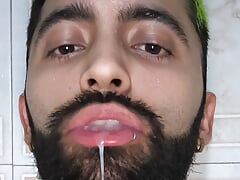 Camilo Brown Jerking His Big Uncut Cock in the Shower and Eating His Own Cum