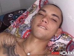 Beefy Latino jock Kayser Magnum strokes his huge member and finishes