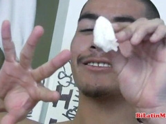 Latino fapping off his Brazilian wood