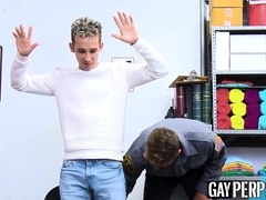 Inked young gay caught stealing and dominated by bareback