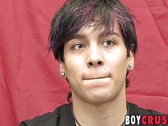 Gorgeous twink Aiden Page wanking big cock after interview