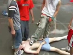 Sneakers studs trample on a willing twink.