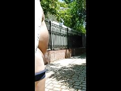 Furry fat bear enjoying nature, but many people nearby 3
