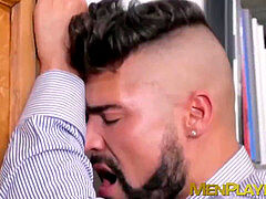 Bearded dude gets down and dirty with stiff meat in his tight ass