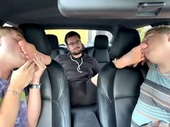 Car ride foot Worsip threesome