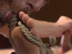 Merciless wanking during bondage kinks ahead of a strong fuck on camera