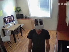 Mask in act! Young fellow romps me on the kitchen counter!