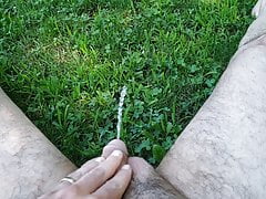 Small dick pissing outside in slow motion