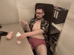Solo guy Shayuncut pleasures himself in red boxers with his favorite fucktoy at the office