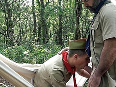 Insolent scout boy lets horny sergeant fuck his ass into the woods