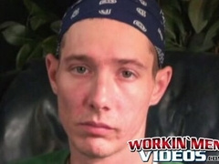 Rough gay shows off his body and big cock while masturbating