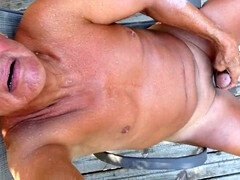 デカチン, 爸, ゲイ, 手コキする, オナニー, 裸, アウトドア, 一人