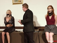 Bondage discipline sadomasochisme, Pijpbeurt, Gebondenheid, Lul, Hondjeshouding, Reusachtig, Hongaars, Roodharige vrouw