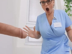 Nerdy blonde nurse with big tits practices anal sex before shift