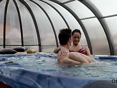 18, フェラチオ, 茶髪の, 熟年, プール, オマンコ, 現実, 水着