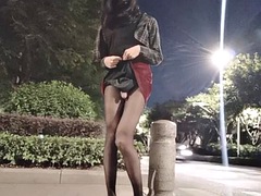 Leie, Asiatisch, Crossdresser, Masturbation, Im freien, Transfrau