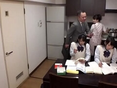 Japanese Stepdad Fucks Teen Daughter - Aoi Kururugi & Mitsuki Nagisa Threesome Creampie