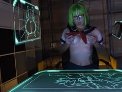 Amateur Teen Cosplay: Nerdy Info-chan Caught Watching Porn and Hard Fucked Doggystyle