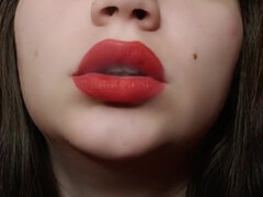 Natural Big Lips With Red Lipstick Smoking