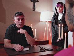 18 ans, Fétiche, Nonne, Bureau, Collant, Tatouage, Adolescente, Uniforme